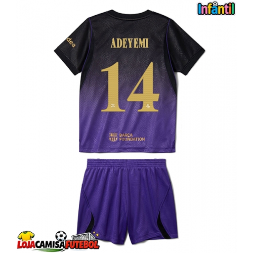 Camisa de Futebol Barcelona Karim Adeyemi #14 Equipamento Secundário Infantil 2026-27 Manga Curta (+ Calças curtas)